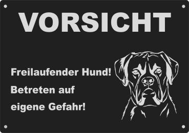 Aluminium Warnschild Boxer VORSICHT Freilaufender Hund! Betreten auf eigene Gefahr!